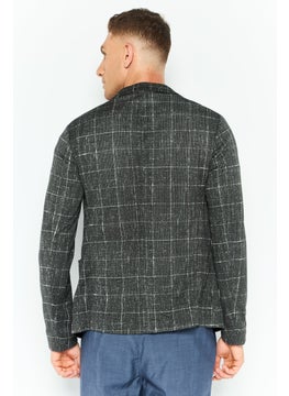 EMPORIO ARMANI Men Regular Fit Window Pane Pattern Formal Blazer, Charcoal  - Image 3