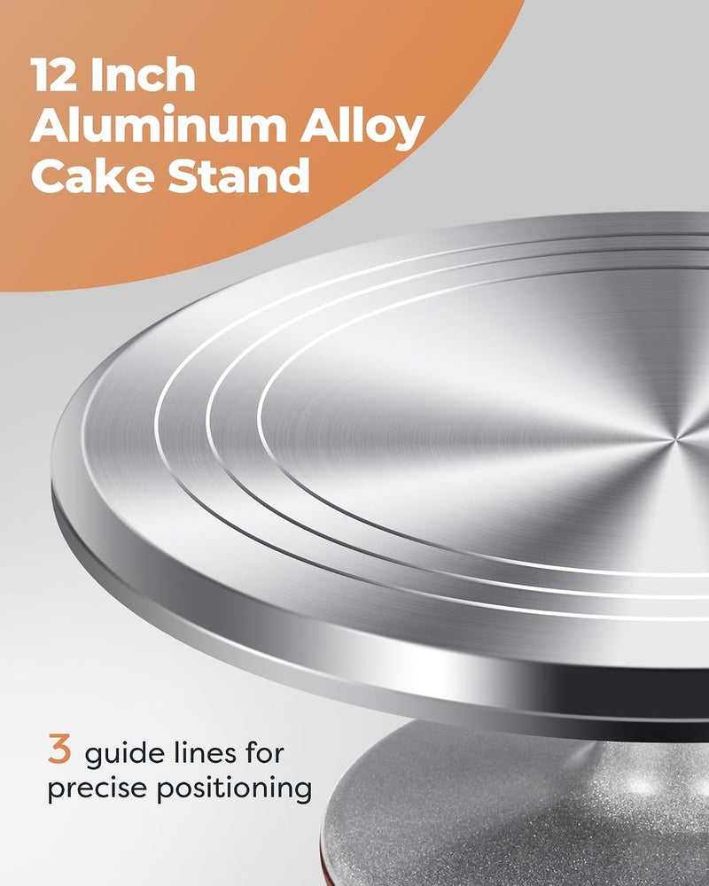 Kootek 177 Pcs Cake Decorating Kit - Aluminium Alloy Revolving Cake Turntable with Icing Tips and Frosting Tools - Image 3