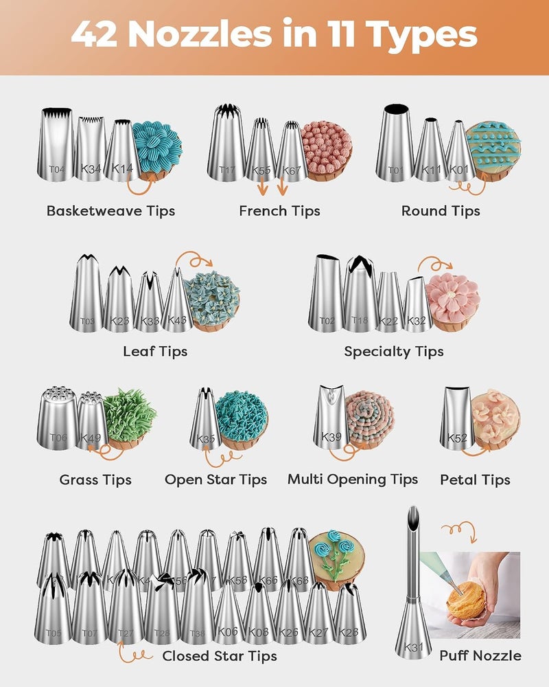 Kootek 177 Pcs Cake Decorating Kit - Aluminium Alloy Revolving Cake Turntable with Icing Tips and Frosting Tools - Image 4