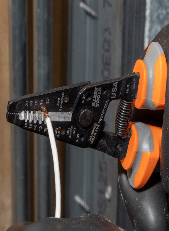 Klein Tools 11055RINS Insulated Klein Kurve Wire Stripper/Cutter, Made in USA, 1000V Insulated Tool Cuts and Strips 10-18 Solid and 12-20 Stranded AWG Wire - Image 5