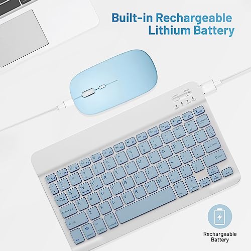 Guiheng Bluetooth Keyboard and Mouse Combo Rechargeable Portable Wireless Keyboard Mouse Set for Apple iPad iPhone iOS 13 and Above Samsung Tablet Phone Smartphone Android Windows (10 inch Blue) - Image 4