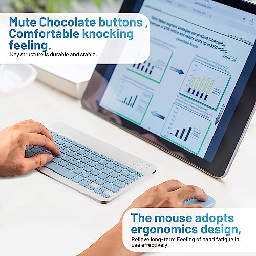 Guiheng Bluetooth Keyboard and Mouse Combo Rechargeable Portable Wireless Keyboard Mouse Set for Apple iPad iPhone iOS 13 and Above Samsung Tablet Phone Smartphone Android Windows (10 inch Blue) - Image 3