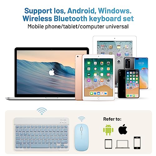 Guiheng Bluetooth Keyboard and Mouse Combo Rechargeable Portable Wireless Keyboard Mouse Set for Apple iPad iPhone iOS 13 and Above Samsung Tablet Phone Smartphone Android Windows (10 inch Blue) - Image 2