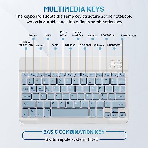 Guiheng Bluetooth Keyboard and Mouse Combo Rechargeable Portable Wireless Keyboard Mouse Set for Apple iPad iPhone iOS 13 and Above Samsung Tablet Phone Smartphone Android Windows (10 inch Blue) - Image 5