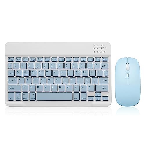 Guiheng Bluetooth Keyboard and Mouse Combo Rechargeable Portable Wireless Keyboard Mouse Set for Apple iPad iPhone iOS 13 and Above Samsung Tablet Phone Smartphone Android Windows (10 inch Blue) - Image 1