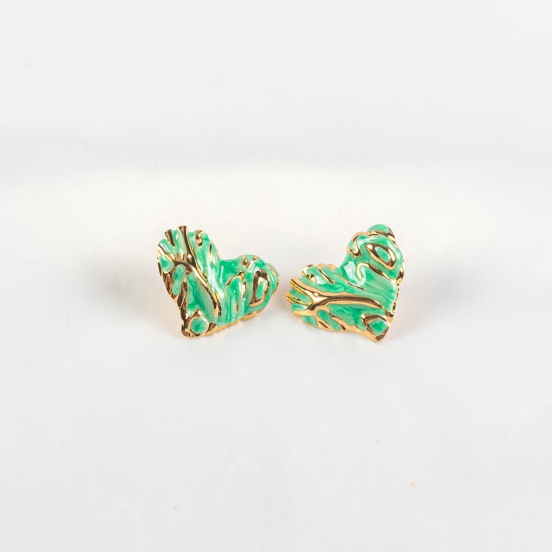 حلق أستانليس ستيل ذهبي × أخضر شكل قلب - Image 1