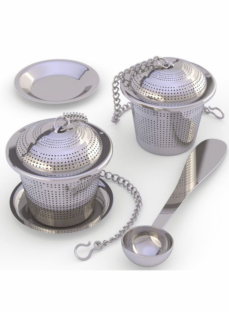 SYOSI Loose Leaf Tea Infuser (Set of 2) with Tea Scoop and Drip Dray, Ultra Fine Stainless Steel Strainer & Steeper for a Superior Brewing Experience  - Image 1
