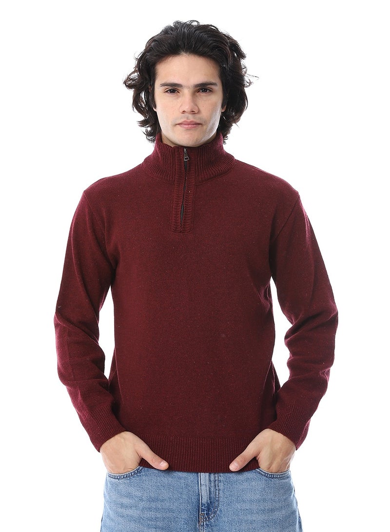 Andora Zipped Neck  Knitted Sweater - Burgundy - Image 1