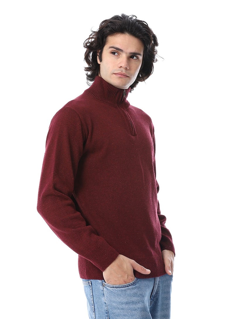Andora Zipped Neck  Knitted Sweater - Burgundy - Image 2