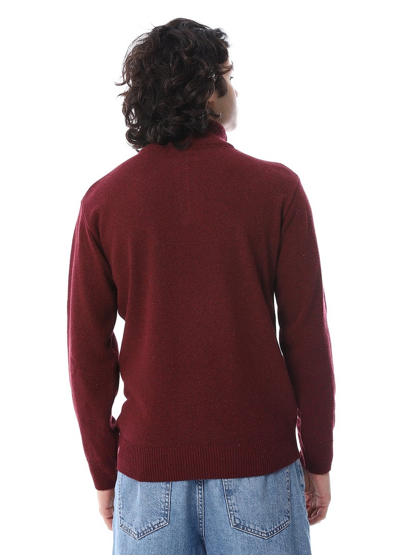 Andora Zipped Neck  Knitted Sweater - Burgundy - Image 3
