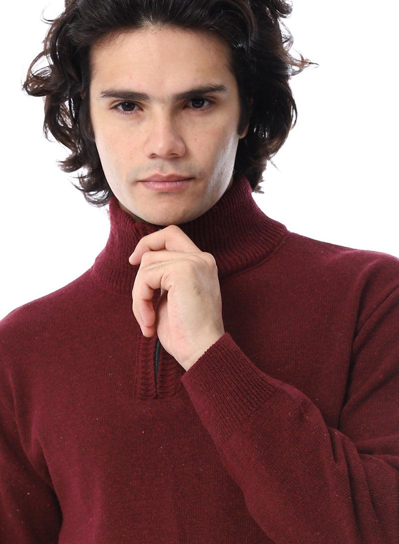 Andora Zipped Neck  Knitted Sweater - Burgundy - Image 4