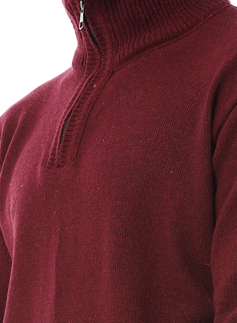 Andora Zipped Neck  Knitted Sweater - Burgundy - Image 5