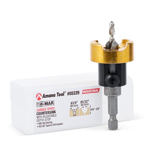 Amana Tool 82 Degree Countersink with Drill Bit Depth Stop and No-Thrust Ball Bearing, 55229, 3/8 D x 5/32 Drill D x 1/4 Inch Quick Release Hex Shank - Image 1