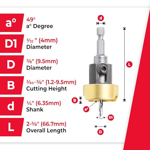 Amana Tool 82 Degree Countersink with Drill Bit Depth Stop and No-Thrust Ball Bearing, 55229, 3/8 D x 5/32 Drill D x 1/4 Inch Quick Release Hex Shank - Image 4