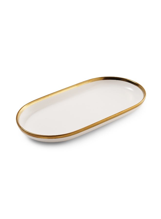 Pan Home Regale Oval Platter 30x17x3cm - White and Gold - Image 1