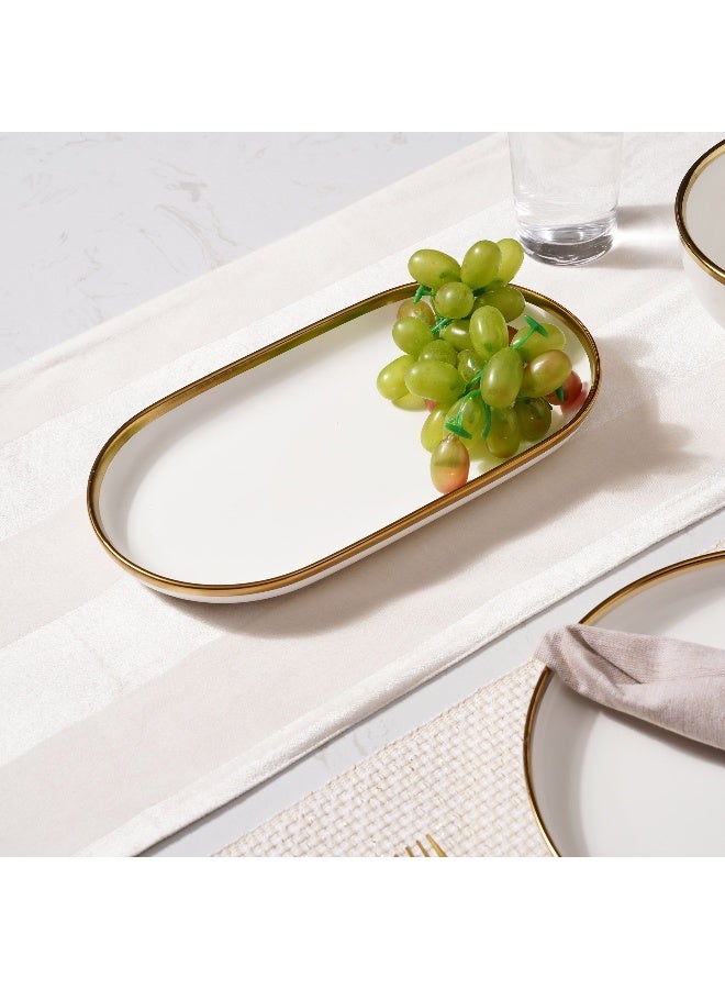 Pan Home Regale Oval Platter 30x17x3cm - White and Gold - Image 2