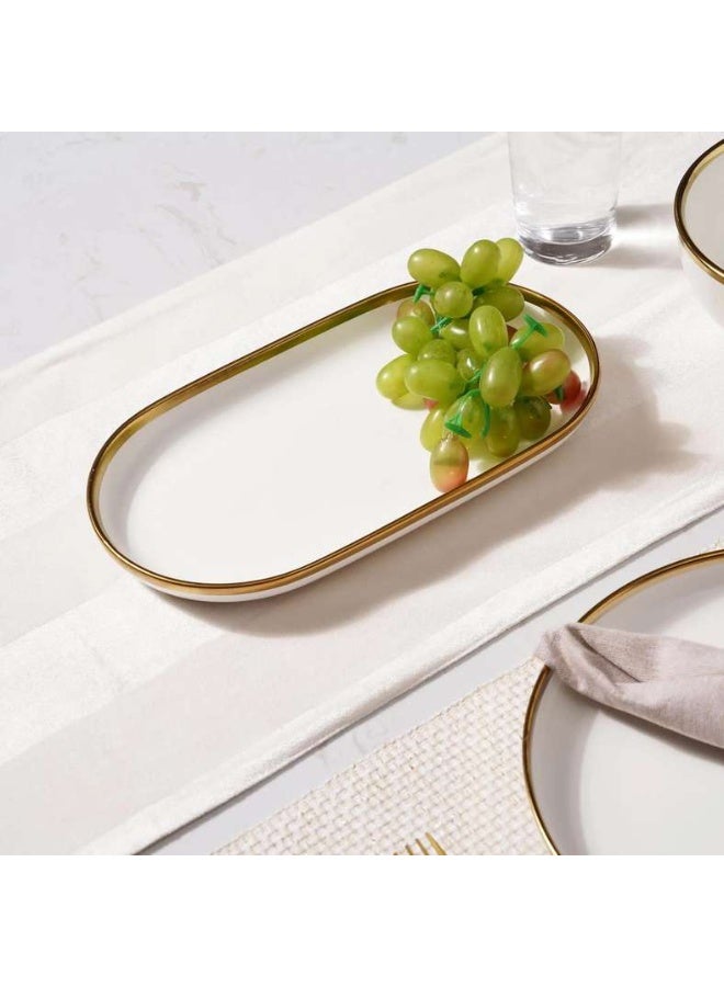 Pan Home Regale Oval Platter 30x17x3cm - White and Gold - Image 1