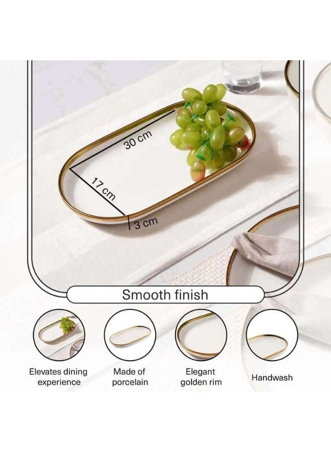 Pan Home Regale Oval Platter 30x17x3cm - White and Gold - Image 5