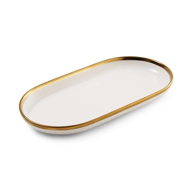 Pan Home طبق ريجالي oval 30x17x3 سم - أبيض وذهبي - Image 4