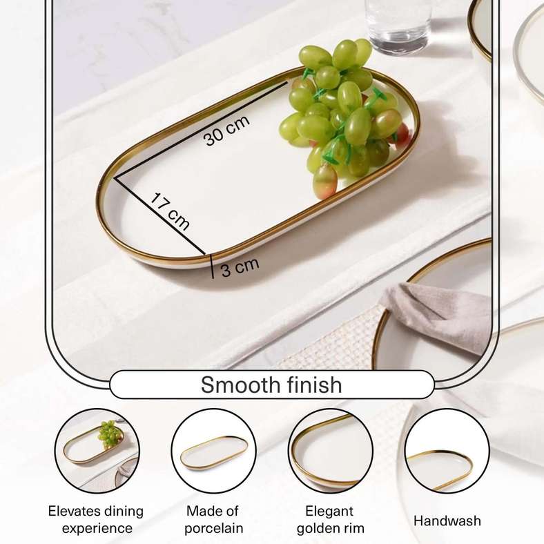 Pan Home طبق ريجالي oval 30x17x3 سم - أبيض وذهبي - Image 5