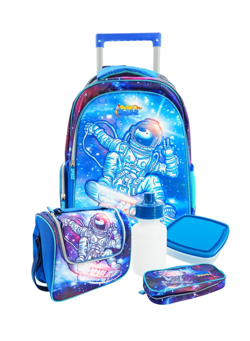 Outer Space 5 in 1 Kids Trolley School Bag Set with Lunch Bag, Bottle & Pencil Case – Outer Space - Image 1