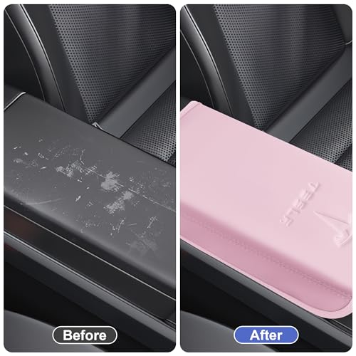 POKUNG Center Console Leather Armrest Cover Designed for Tesla Model 3 Highland 2024-2027/Model Y Juniper 2025-2027 Refresh,Center Console Accessories for Model 3/Y Interior Accessories 2026 Pink - Image 3