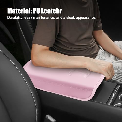 POKUNG Center Console Leather Armrest Cover Designed for Tesla Model 3 Highland 2024-2027/Model Y Juniper 2025-2027 Refresh,Center Console Accessories for Model 3/Y Interior Accessories 2026 Pink - Image 4