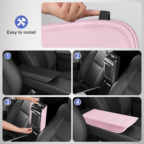 POKUNG Center Console Leather Armrest Cover Designed for Tesla Model 3 Highland 2024-2027/Model Y Juniper 2025-2027 Refresh,Center Console Accessories for Model 3/Y Interior Accessories 2026 Pink - Image 5