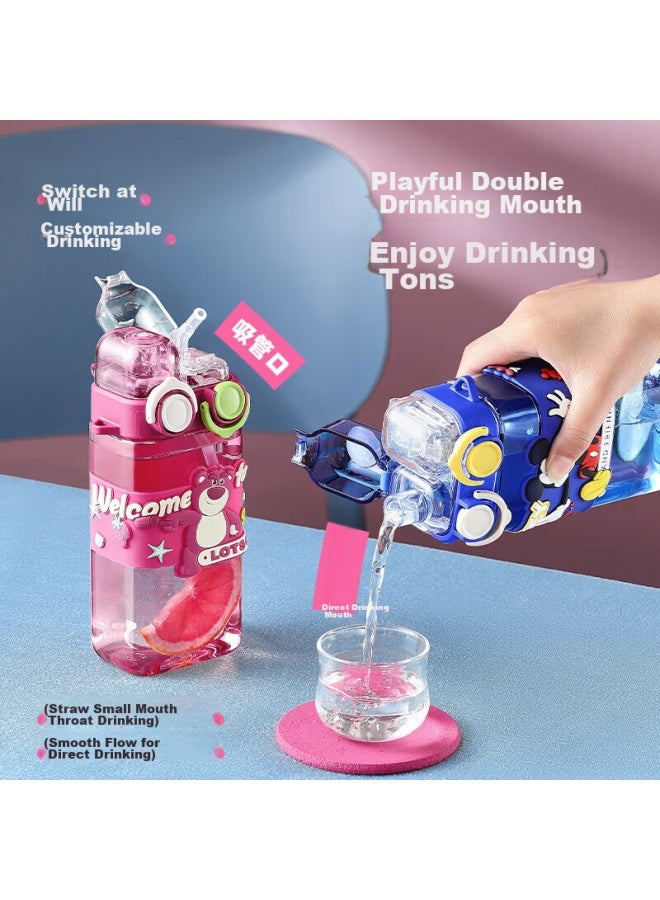 cille Xile Children's Water Bottle, Large Capacity, Tritan Sports Water Bottle, For Boys And Girls, Students, Portable Cup With Strap, Straw Cup, Mickey Mouse Design - Image 2