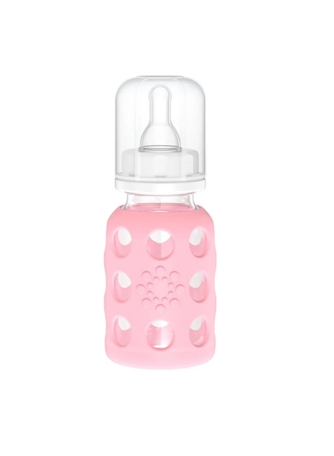 Lifefactory Glass Baby Bottles with Silicone Protection - 2-PACK, 4 Ounce Bottles, Pink & Sky Blue - Image 4