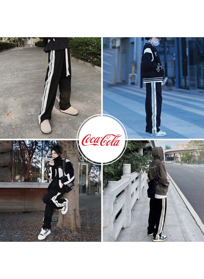 Coca-cola Casual Pants For Men, Summer Striped Loose-fit Straight-leg Sports Trousers, Men's Clothing, Black Regular, Size L - Image 5