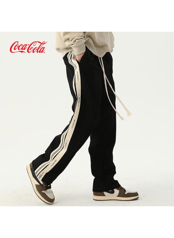 Coca-cola Casual Pants For Men, Summer Striped Loose-fit Straight-leg Sports Trousers, Men's Clothing, Black Regular, Size L - Image 1