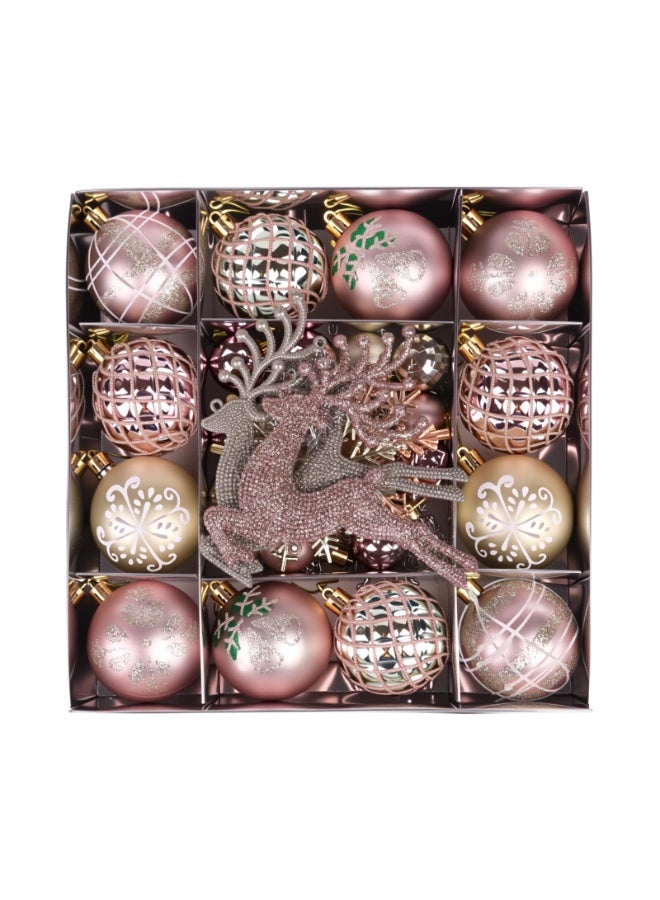 45 قطعة من زينة شجرة عيد الميلاد، كرات بلاستيكية ملونة غير قابلة للكسر، رقاقات ثلج، أيل، مناسبة لتزيين أكاليل حفلات الأعياد وحفلات الزفاف (ذهبي وردي وذهبي شامبانيا). - Image 1