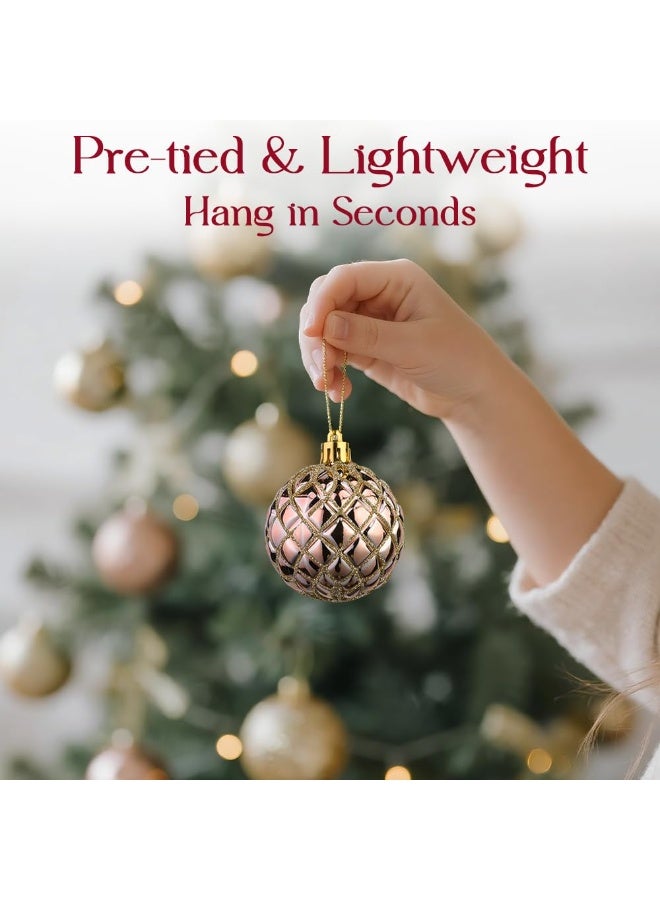 45 قطعة من زينة شجرة عيد الميلاد، كرات بلاستيكية ملونة غير قابلة للكسر، رقاقات ثلج، أيل، مناسبة لتزيين أكاليل حفلات الأعياد وحفلات الزفاف (ذهبي وردي وذهبي شامبانيا). - Image 3