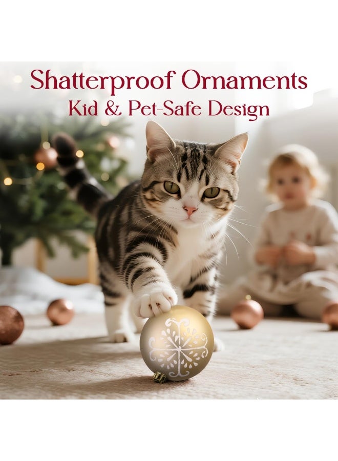 45 قطعة من زينة شجرة عيد الميلاد، كرات بلاستيكية ملونة غير قابلة للكسر، رقاقات ثلج، أيل، مناسبة لتزيين أكاليل حفلات الأعياد وحفلات الزفاف (ذهبي وردي وذهبي شامبانيا). - Image 4