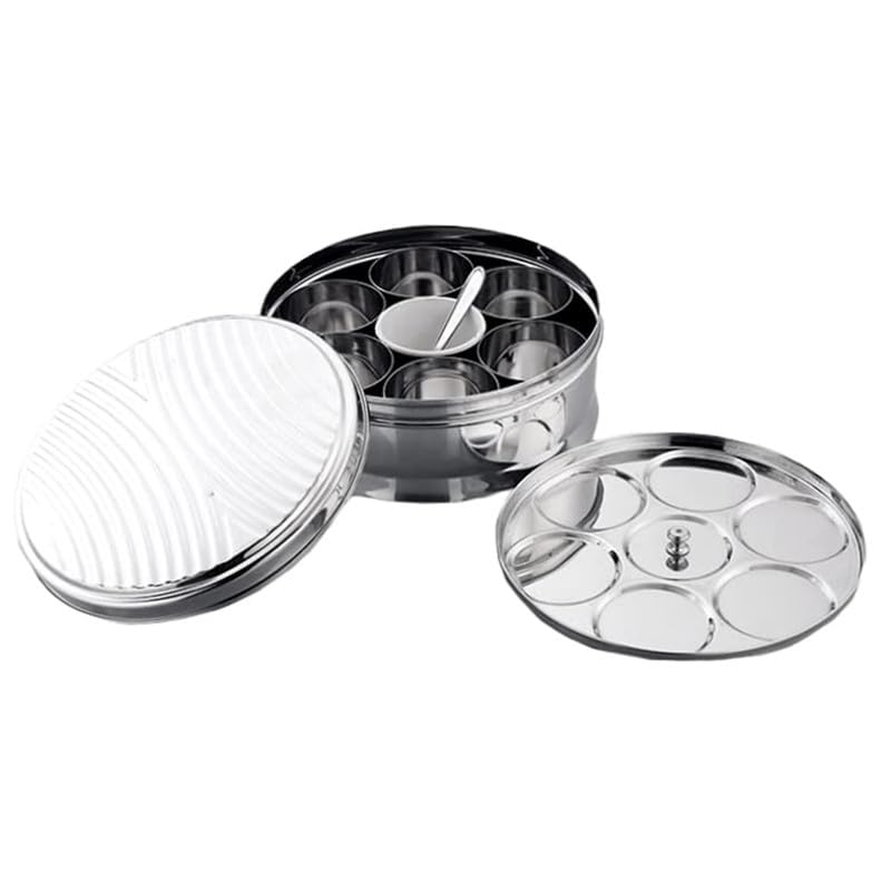 JVL Stainless Steel Kitchen Storage Spice tin Set Designer Lid with Seven Bowls 275 ml Each Large DST3 - Image 3