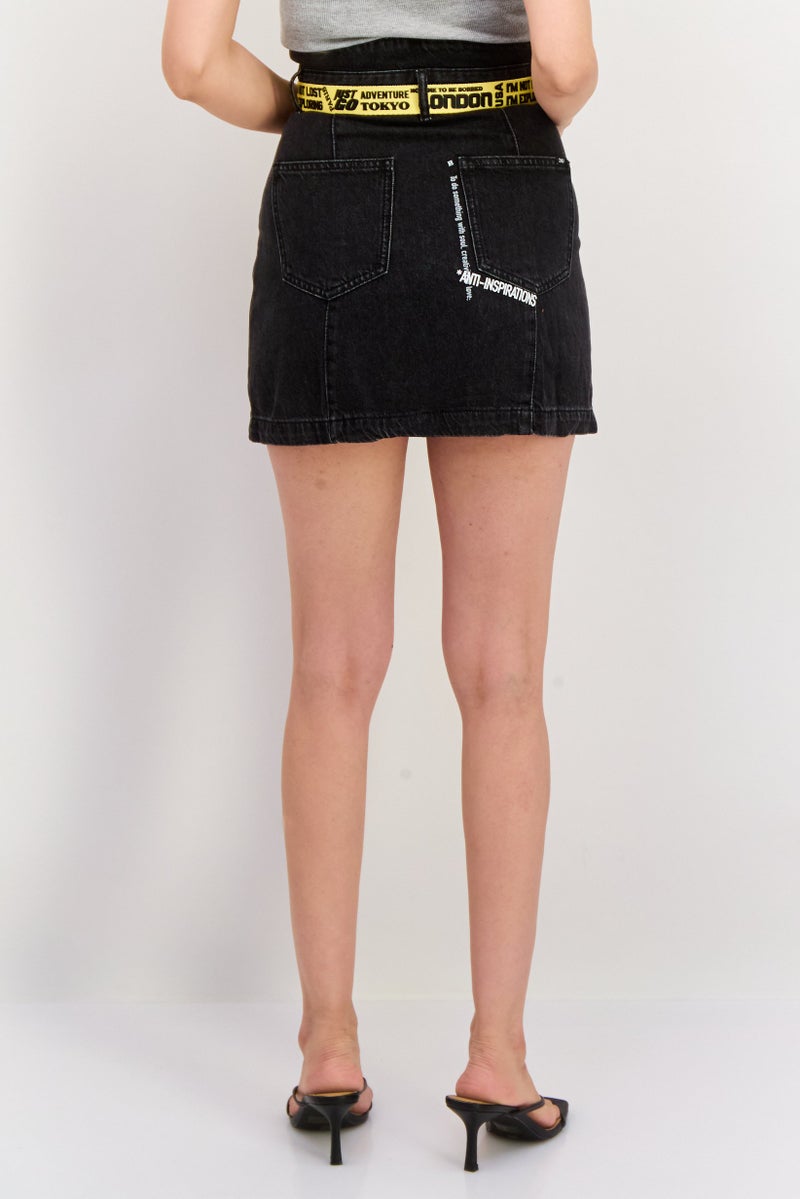 ONLY تنورة ميني جينز مغسولة للنساء، سوداء - Image 2