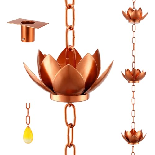 Oak Leaf Rain Chain with Adapter, 8.5ft Adjustable Lotus Rain Catcher Chain for Gutters Outside Downspout, for Divert Water and Home Display, Copper Powder Coated - Image 1