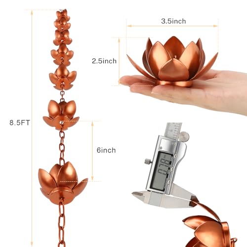 Oak Leaf Rain Chain with Adapter, 8.5ft Adjustable Lotus Rain Catcher Chain for Gutters Outside Downspout, for Divert Water and Home Display, Copper Powder Coated - Image 3