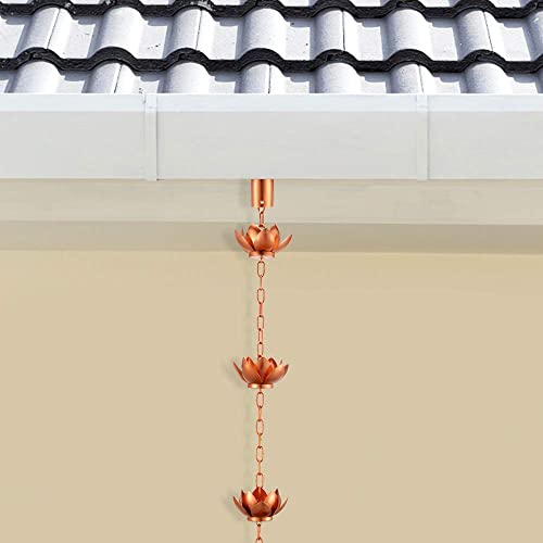 Oak Leaf Rain Chain with Adapter, 8.5ft Adjustable Lotus Rain Catcher Chain for Gutters Outside Downspout, for Divert Water and Home Display, Copper Powder Coated - Image 5