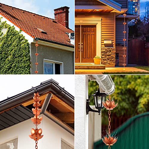 Oak Leaf Rain Chain with Adapter, 8.5ft Adjustable Lotus Rain Catcher Chain for Gutters Outside Downspout, for Divert Water and Home Display, Copper Powder Coated - Image 2
