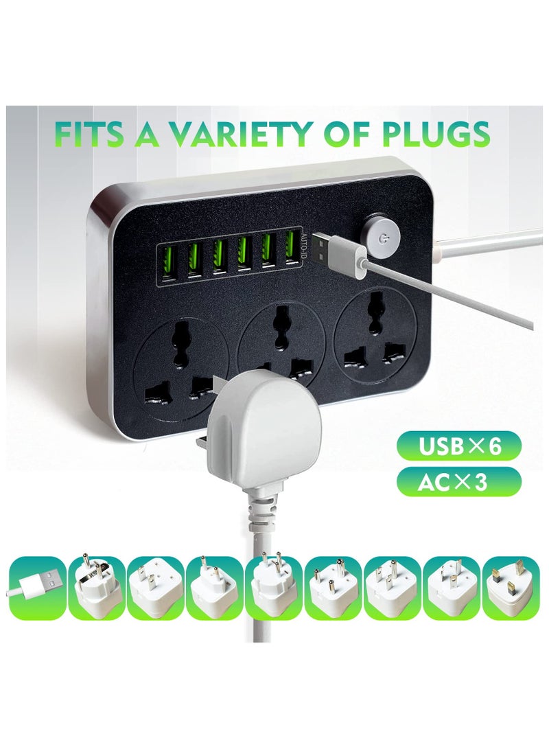 Loquat 9 in 1 Power Strips Extension Cord, Power Socket with 3 Power Socket and 6 USB Ports, 2M Bold Extension Cord for Home and Office - Image 2