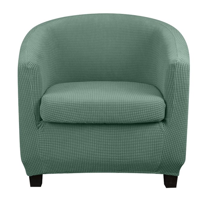 CLUB CHAIR SLIPCOVER WITH SEAT CUSHION COVER ROUND TUB ACCENT ARMCHAIR COVER REUSABLE SOFA STRETCH COVERS FOR LIVING ROOM BEDROOM OFFICE DINING ROOM BARREL CHAIR PROTECTORCYAN SUIT