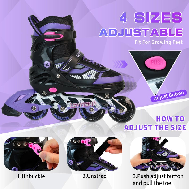 LEVYTEMP Adjustable Inline Skates for Kids and Adults, Outdoor Beginner Roller Skates with All Light Up Wheels for Girls, Boys, Men and Women - Image 2