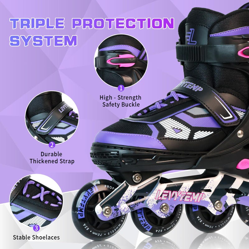 LEVYTEMP Adjustable Inline Skates for Kids and Adults, Outdoor Beginner Roller Skates with All Light Up Wheels for Girls, Boys, Men and Women - Image 3