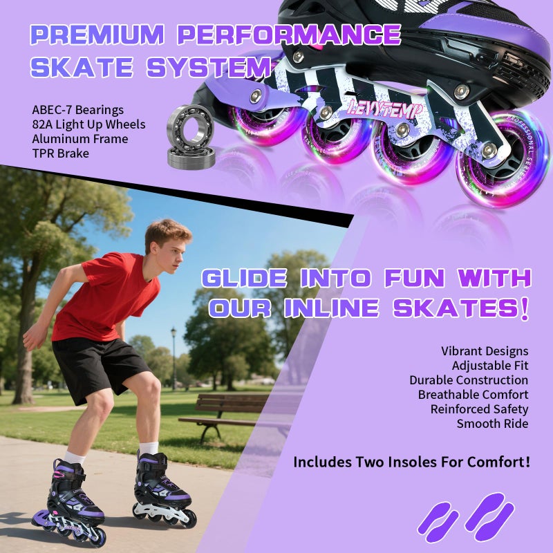 LEVYTEMP Adjustable Inline Skates for Kids and Adults, Outdoor Beginner Roller Skates with All Light Up Wheels for Girls, Boys, Men and Women - Image 5