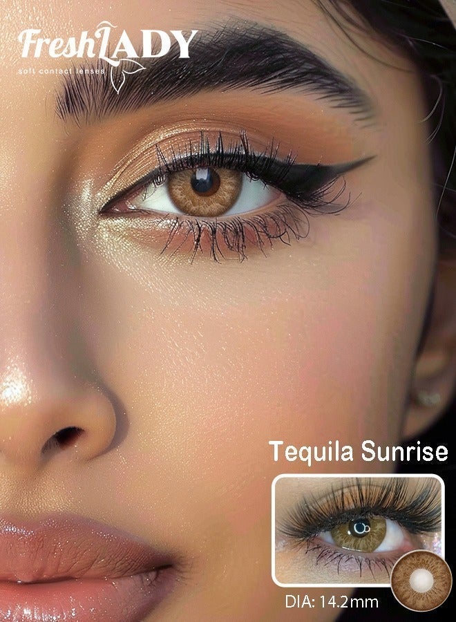 سيدة جديدة عدسات لاصقة ملونة Tequila Sunrise بحجم 14.20 مم – مظهر طبيعي، ناعمة ومريحة، تأثير تكبير خفيف للعين، مثالية للارتداء اليومي والأحداث العصرية – قابلة للتصرف سنويًا - Image 1