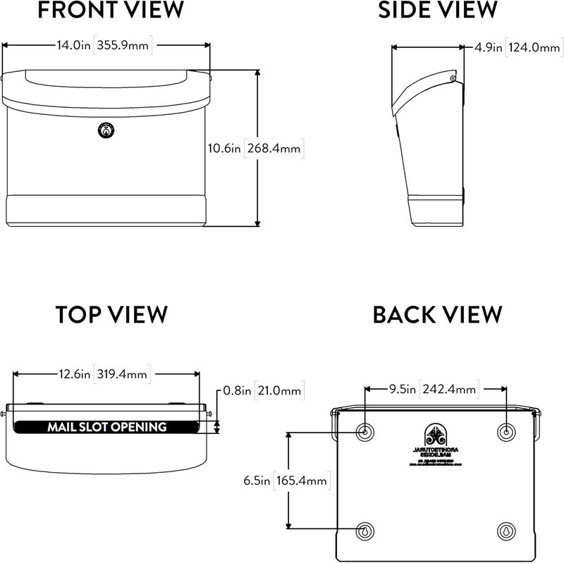 ARCHITECTURAL MAILBOXES Princeton™ Locking, Wall-Mounted Mailbox for Outside, Metal Galvanized Steel Medium Mail Box with Lock and Key Drop Box, Black - Image 5