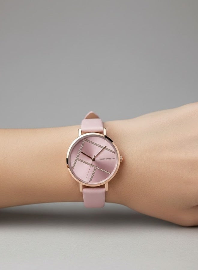 French Connection Pink Dial Pink Leather Strap Analog Watch for Women 34mm - Image 5