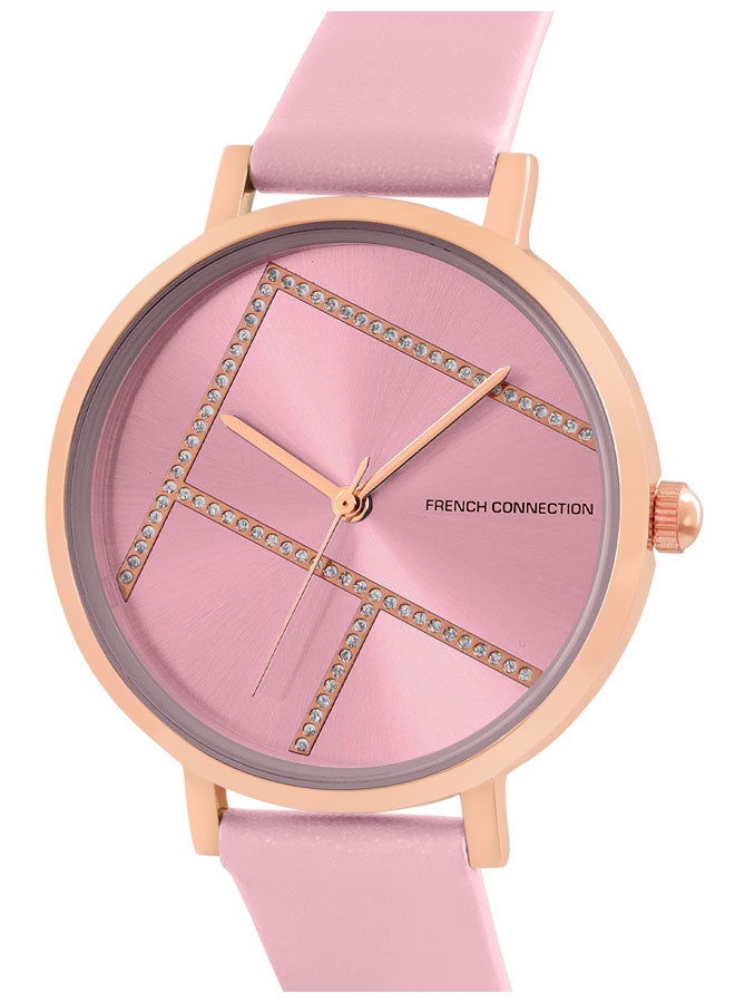 French Connection Pink Dial Pink Leather Strap Analog Watch for Women 34mm - Image 2